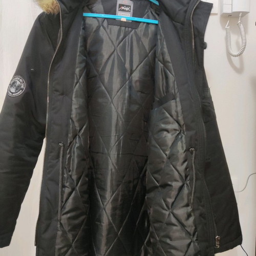 Manager parka jacket used, size L, black with detachable hood