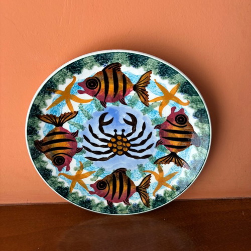 Ceramic wall plate collectible like new with sea theme by P.Sanos