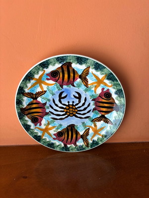 Ceramic wall plate collectible like new with sea theme by P.Sanos