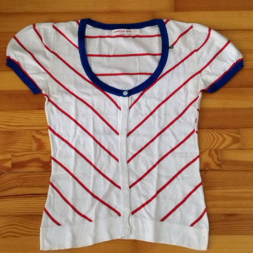 White blouse with red stripes and blue details like new, size S