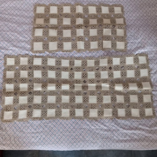Set of two rectangular crochet lace table runners like new