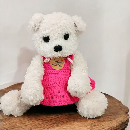 Handmade knitted puppy new with Fable Fur yarn and silicone filling