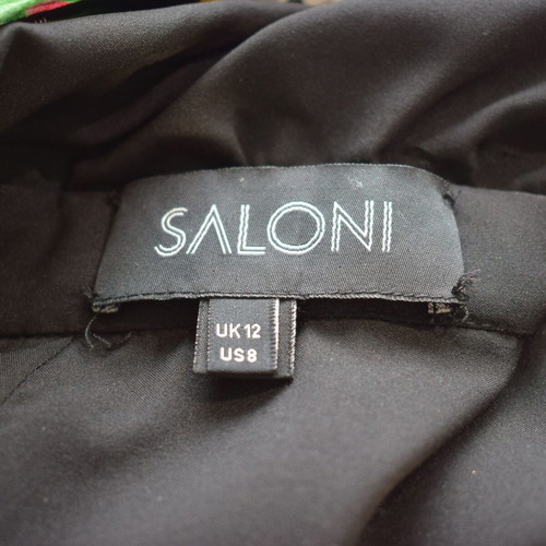 Saloni 100% Silk Green Floral Dress with High Neck & Ruffle, US 8 UK 12