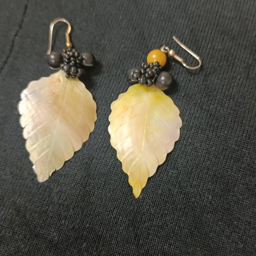 Mother of pearl earrings handmade leaf-shaped like new