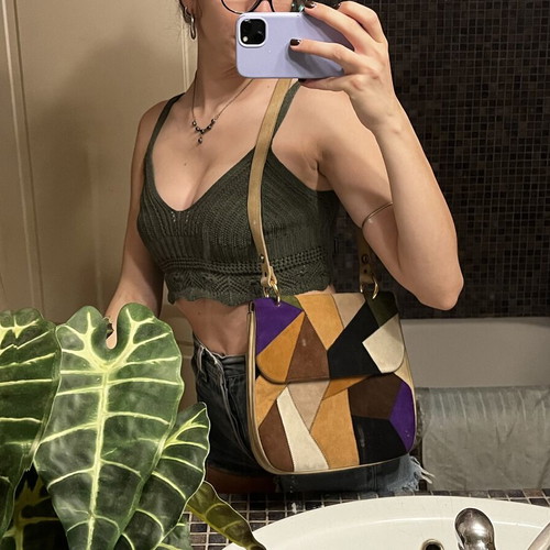 Vintage 70s Leather Crossbody Bag Suede Patchwork used