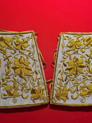 Hand-Embroidered Epimanika with Crucifixion and Resurrection Scenes