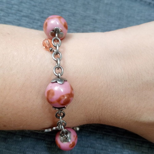 Esprit vintage 925 silver bracelet with glass beads and cross charm