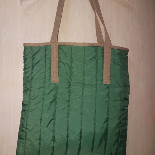 Women’s handmade shoulder tote bag new, green khaki with brown straps