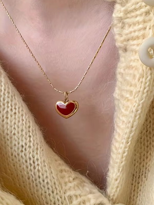 Gold Heart Necklace new with thin gold-plated chain and red heart pendant