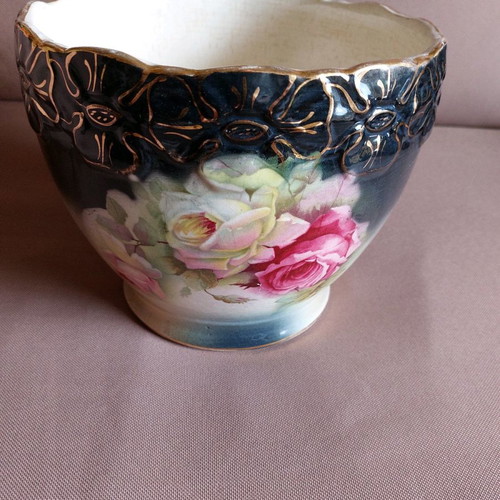 English faience flowerpot used 19×22 cm hand-painted 1930