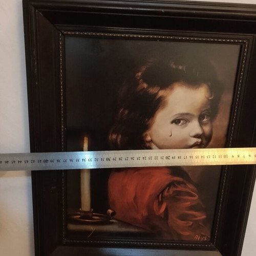 Painting "The Boy Who Cries" with Wooden Frame, Like New
