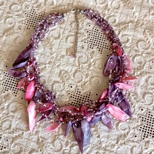 Boho Statement Necklace with Natural Shells and Beads, like new