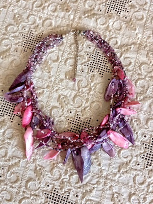 Boho Statement Necklace with Natural Shells and Beads, like new