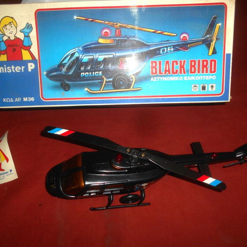 Mister P Black Bird battery-operated police helicopter 1970, like new