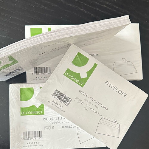Envelopes new, 7 packs of 25 pcs, sizes 11.4x22.9 and 11.4x16.2 cm