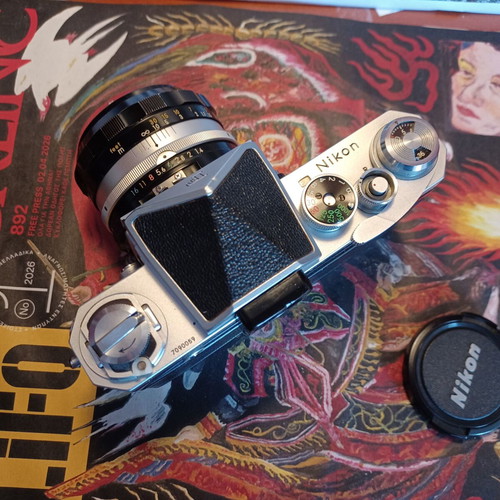 Nikon F camera with eye level prism and 50mm Nikon Nikkor Auto-S C AI lens, used