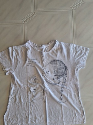 Zara Kids White T-shirt with Sketch and Message, Like New, Size 13-14 Years