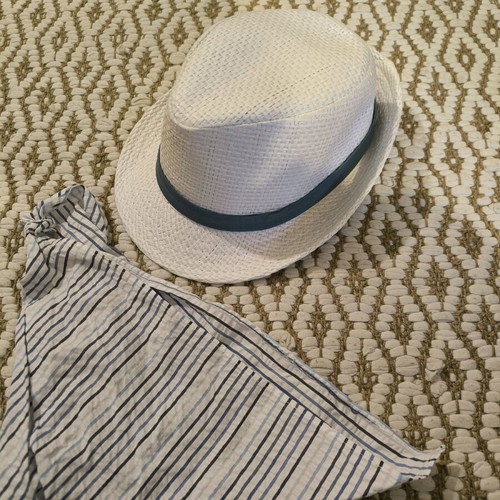 Piccolino Baptism Straw Hat And Scarf New Size 48cm