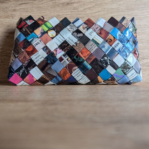 Handmade upcycled clutch from recycled magazine like new, multicolor