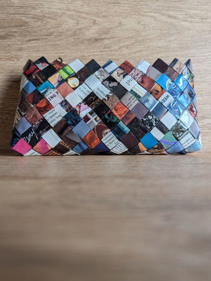 Handmade upcycled clutch from recycled magazine like new, multicolor