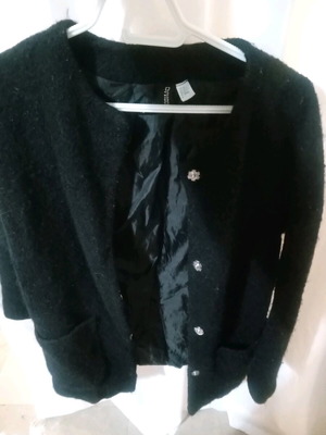 H&M Divided coat used, black bouclé mid-length