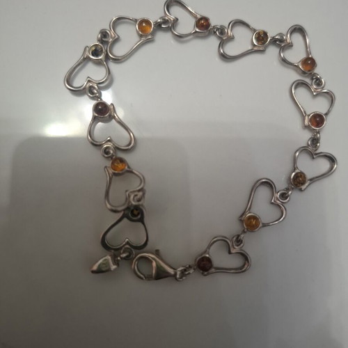 Silver Bracelet 925 with Natural Amber Stones like new