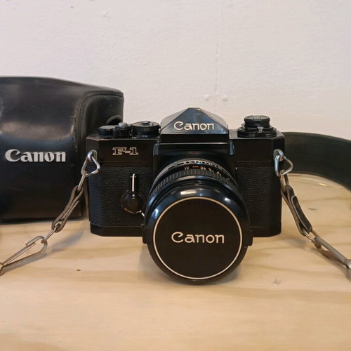 Canon F-1 with 50mm f/1.4 lens used with original leather case