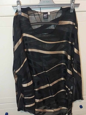Black blouse with transparency and gold stripes like new, size XL