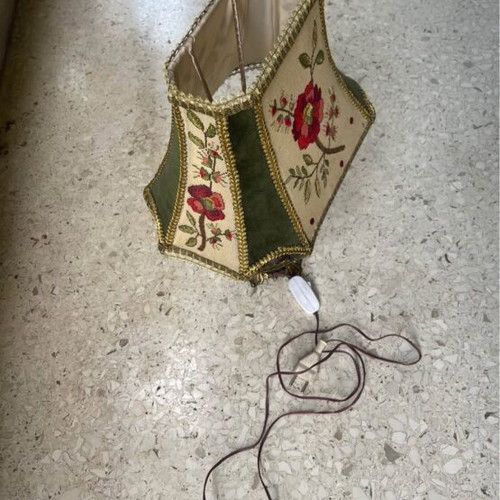 Table lamp used, 45cm bronze embroidered shade from 70s