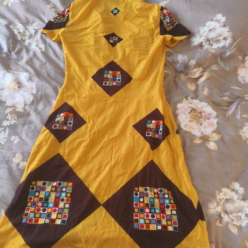 Vintage mod dress like new, geometric print, size S, yellow
