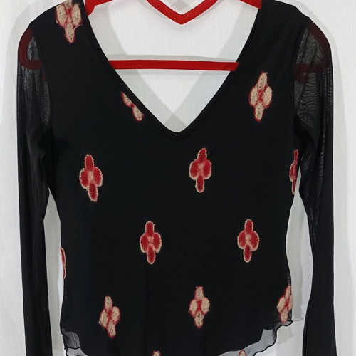 Carrou chiffon long-sleeve blouse used with embroidery, size M