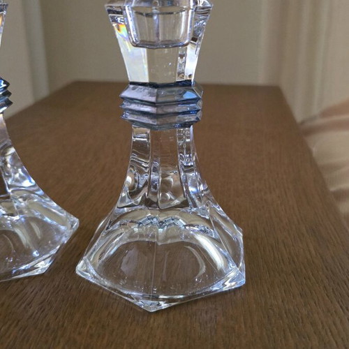 Crystal candlesticks set like new, height 19cm, diameter 9cm base