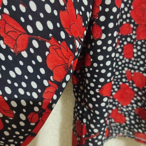 Vintage shirt new with shoulder pads, black with white polka dots and red roses, size L-XL