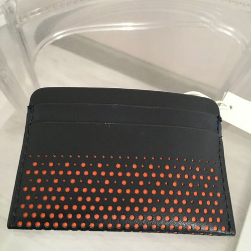 COS genuine leather card holder new, dark blue with orange lining