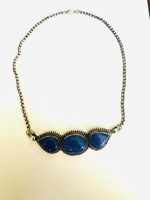 Handmade silver necklace with three lapis lazuli stones used