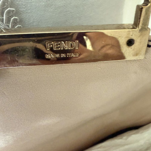 Fendi Baguette leather bag, beige and black with gold FF clasp