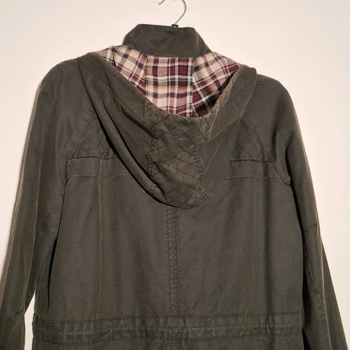 Khaki coat like new, leatherette and cotton