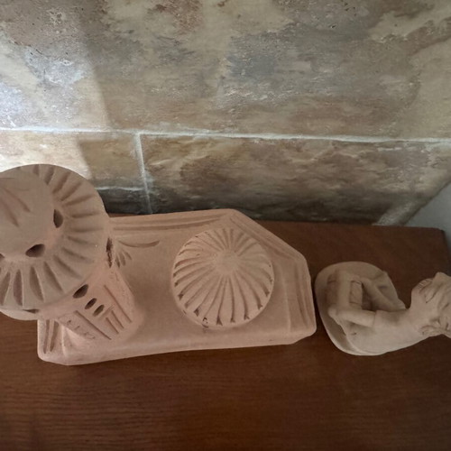 African clay decorative set with figure and palace