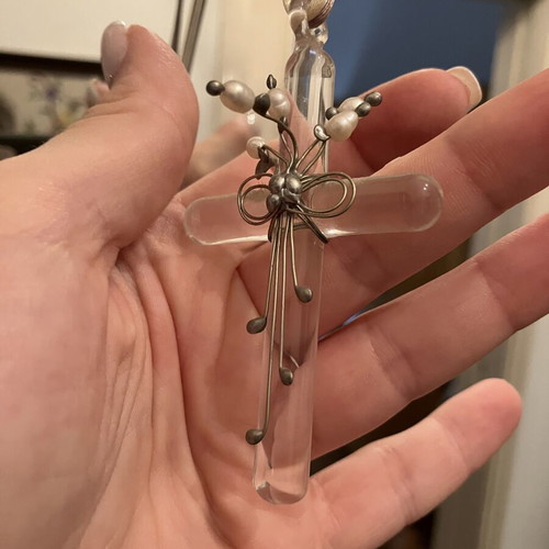 Decorative cross used with silver and pearls