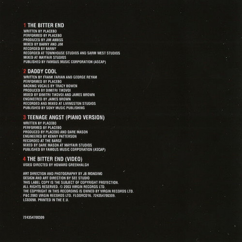 Placebo The Bitter End CD used, rock