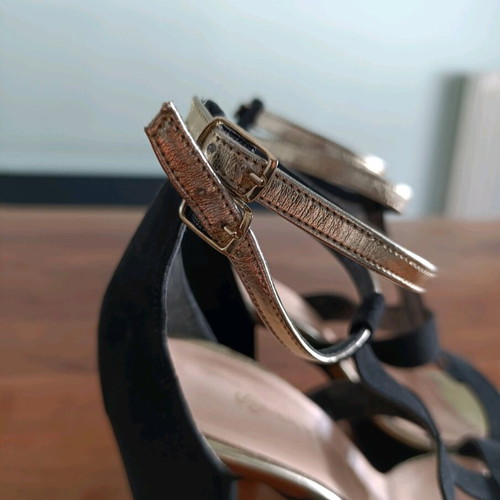 Stefania black high-heeled sandals like new with gold details