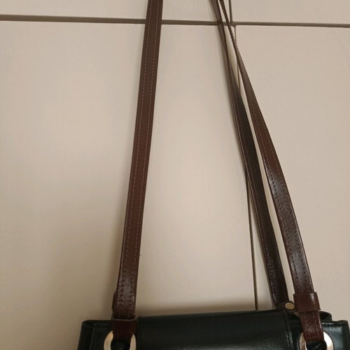 Leather shoulder bag used, black with brown details