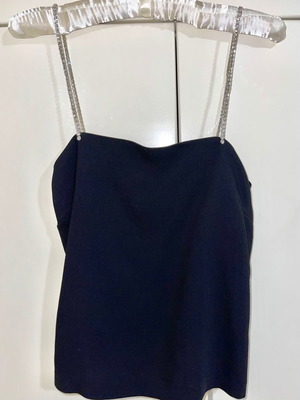 Μπλούζα Cami Mango καινούργια, μαύρη με ασημί τιράντες στρας, μέγεθος S