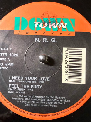 N.R.G. Feel The Fury Remix EP vinyl used, electronic