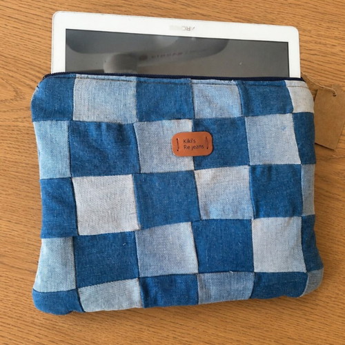 Handmade Denim Tablet Sleeve & Clutch New, Recycled Jeans Patchwork