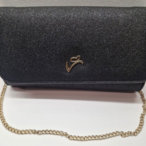 Veta evening shoulder bag like new, black with gold chain and glitter effect
