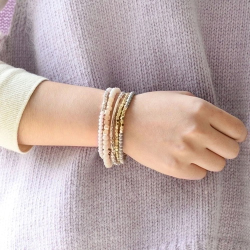 Boho Elastic Bracelets Set of 5 with Crystal Beads new