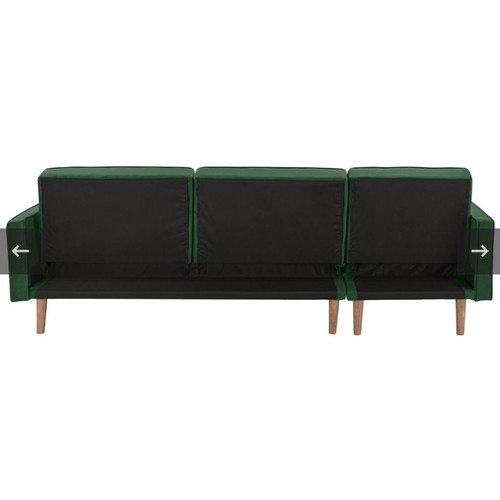 Green velvet sofa bed L-shape used with wooden legs