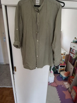 Zara men's shirt with Mao collar khaki, like new