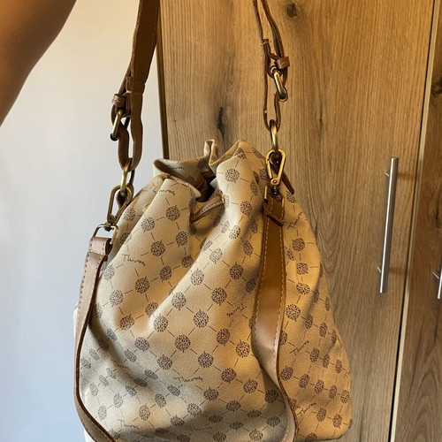 Thiros Monogram Bucket Bag like new, beige and camel crossbody